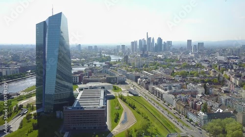 Aerial Helicopter View Germany Skyline Frankfurt am Main