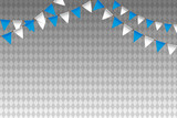 Oktoberfest - blue and white bunting flags on traditional background. Vector.