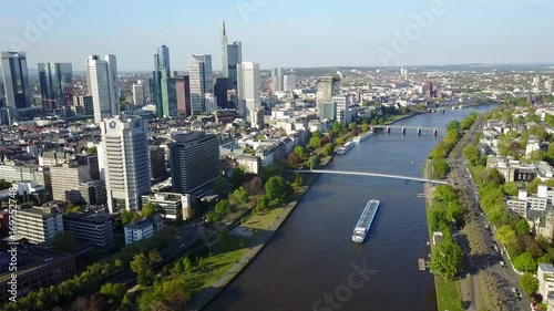 Aerial Helicopter View Germany Skyline Frankfurt am Main photo