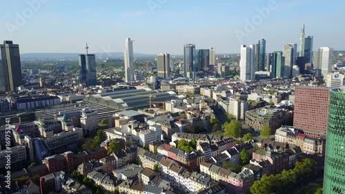 Aerial Helicopter View Germany Skyline Frankfurt am Main