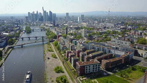 Aerial Helicopter View Germany Skyline Frankfurt am Main
