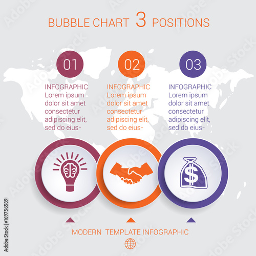 Charts infographic step by step 3 positions colorful bubbles