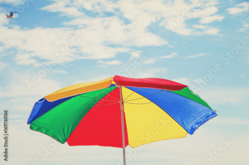 Beach Umbrella with a seagull © soupstock