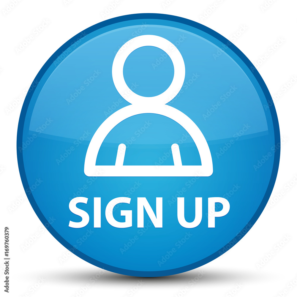 Sign up (member icon) special cyan blue round button Sign up (member icon) special cyan blue round button