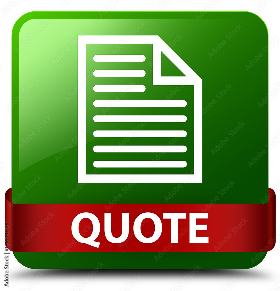 Quote (page icon) green square button red ribbon in middle Quote (page icon) green square button red ribbon in middle