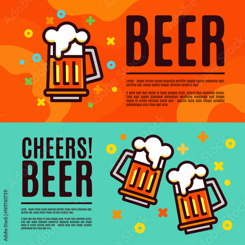 Beer in glass mugs. Set Banner