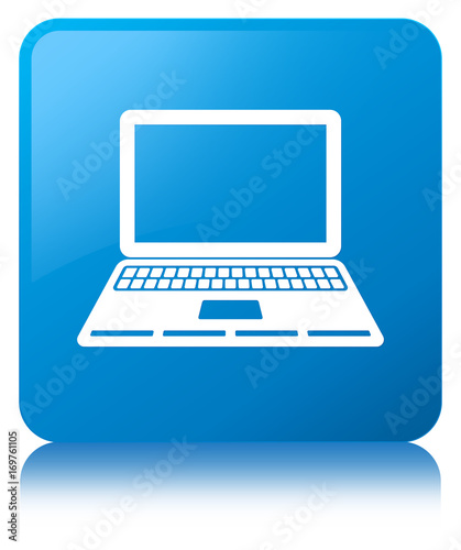 Laptop icon cyan blue square button