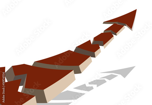 3d colored arrow, broken into pieces, flying over the colored sectors