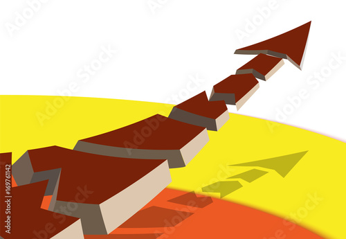 3d colored arrow, broken into pieces, flying over the colored sectors