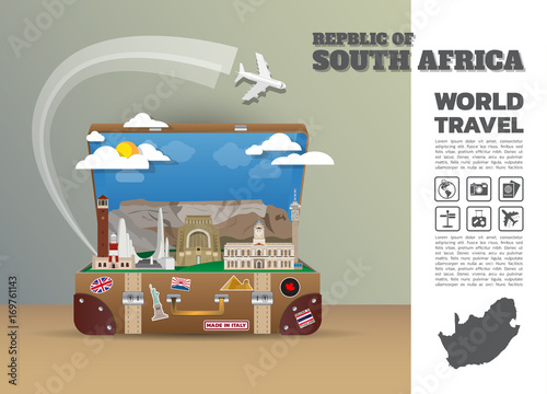 South Africa Landmark Global Travel And Journey Infographic luggage.3D Design Vector Template.vector/illustration. can be used for your business, advertisement or artwork.