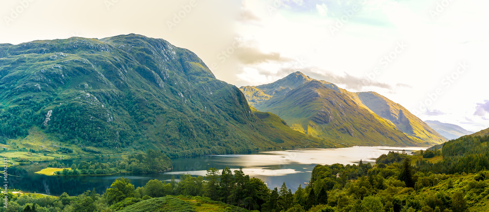Fototapeta premium View of Glenfinnan in Highlands mountains in Scotland