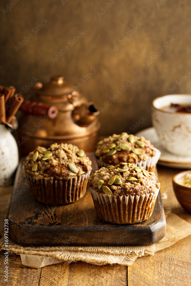 Healthy pumpkin muffins with seeds