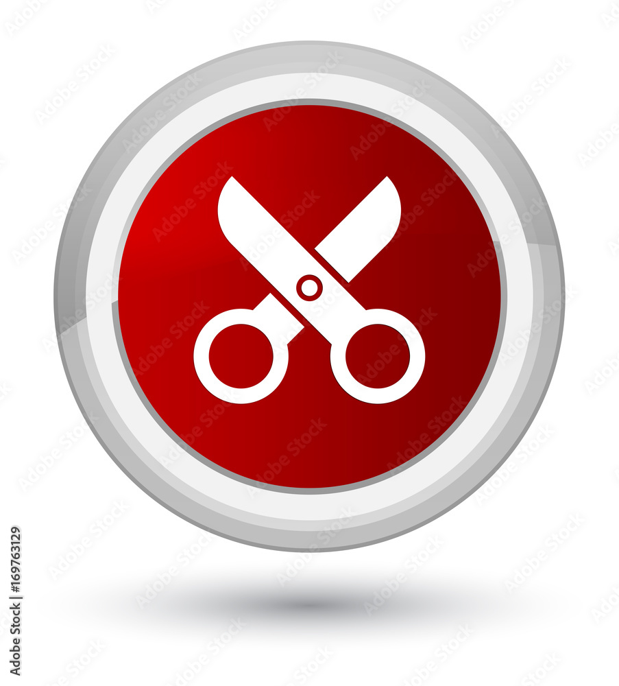 Scissors icon prime red round button