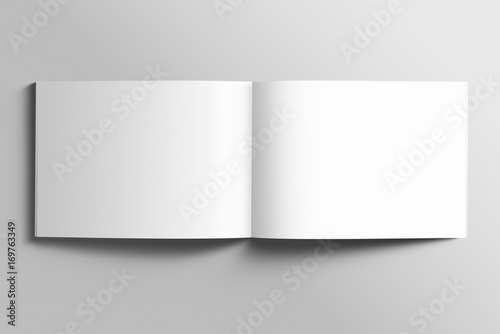Blank A4 photorealistic landscape brochure mockup on light grey background.  photo