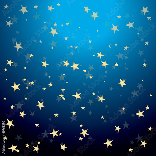 Graphic golden stars ,on the dark blue sky background, illustration Vector