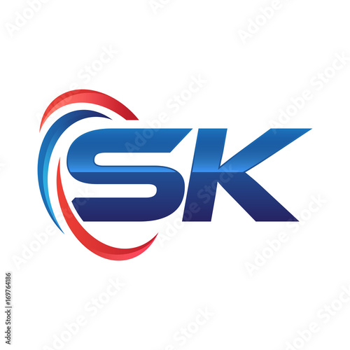 initial letter logo swoosh red blue