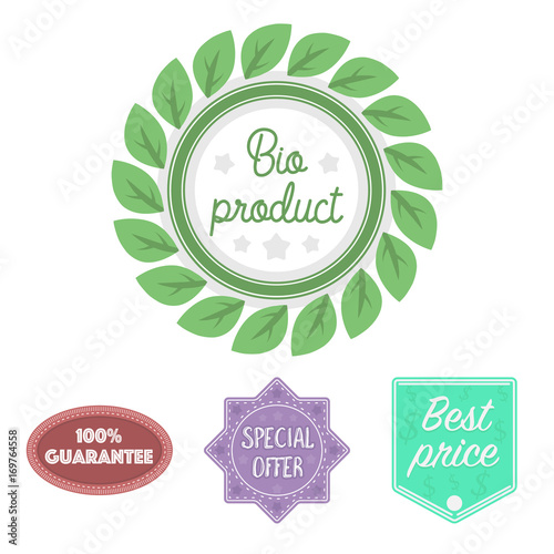 Special offer, best prise, guarantee, bio product.Label,set collection icons in cartoon style vector symbol stock illustration web.