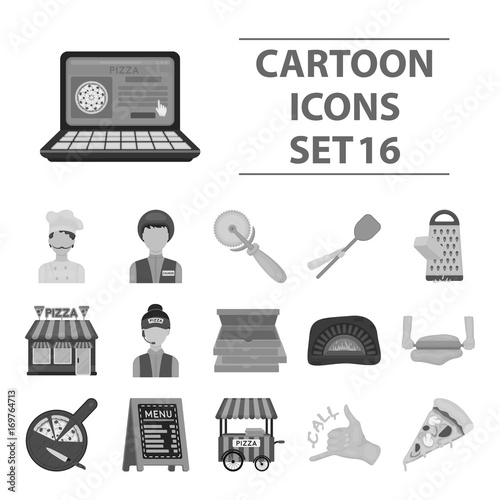 Pizza and pizzeria set icons in monochrome style. Big collection of pizza and pizzeria vector symbol stock illustration