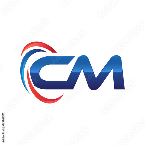 initial letter logo swoosh red blue