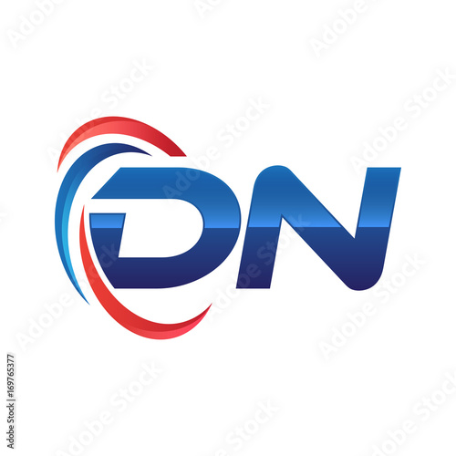 initial letter logo swoosh red blue