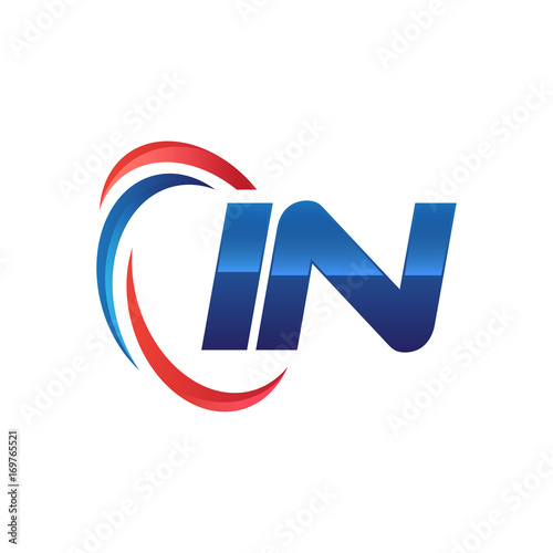 initial letter logo swoosh red blue