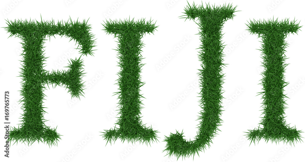 Fiji - 3D rendering fresh Grass letters isolated on whhite background. Fiji - 3D rendering fresh Grass letters isolated on whhite background.