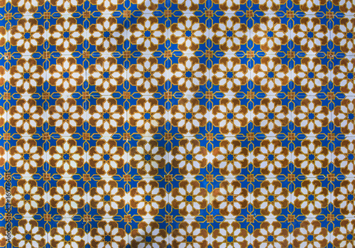 Portuguese azulejo tiles. Watercolor seamless pattern photo