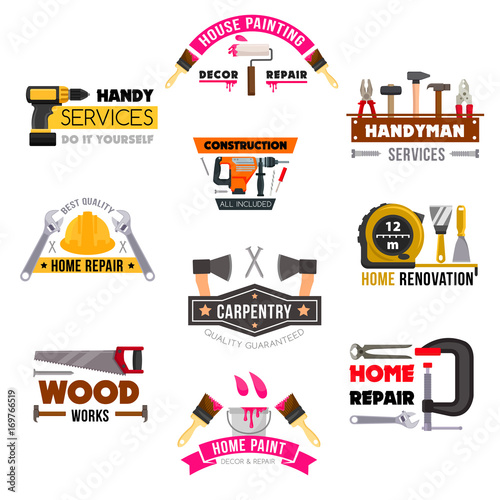 Vector icons set carpentry construction work tools