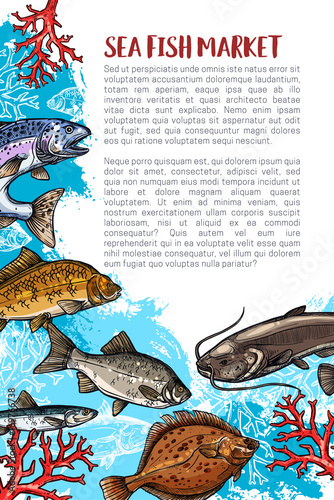 Vector poster of fish catch for sea food maket