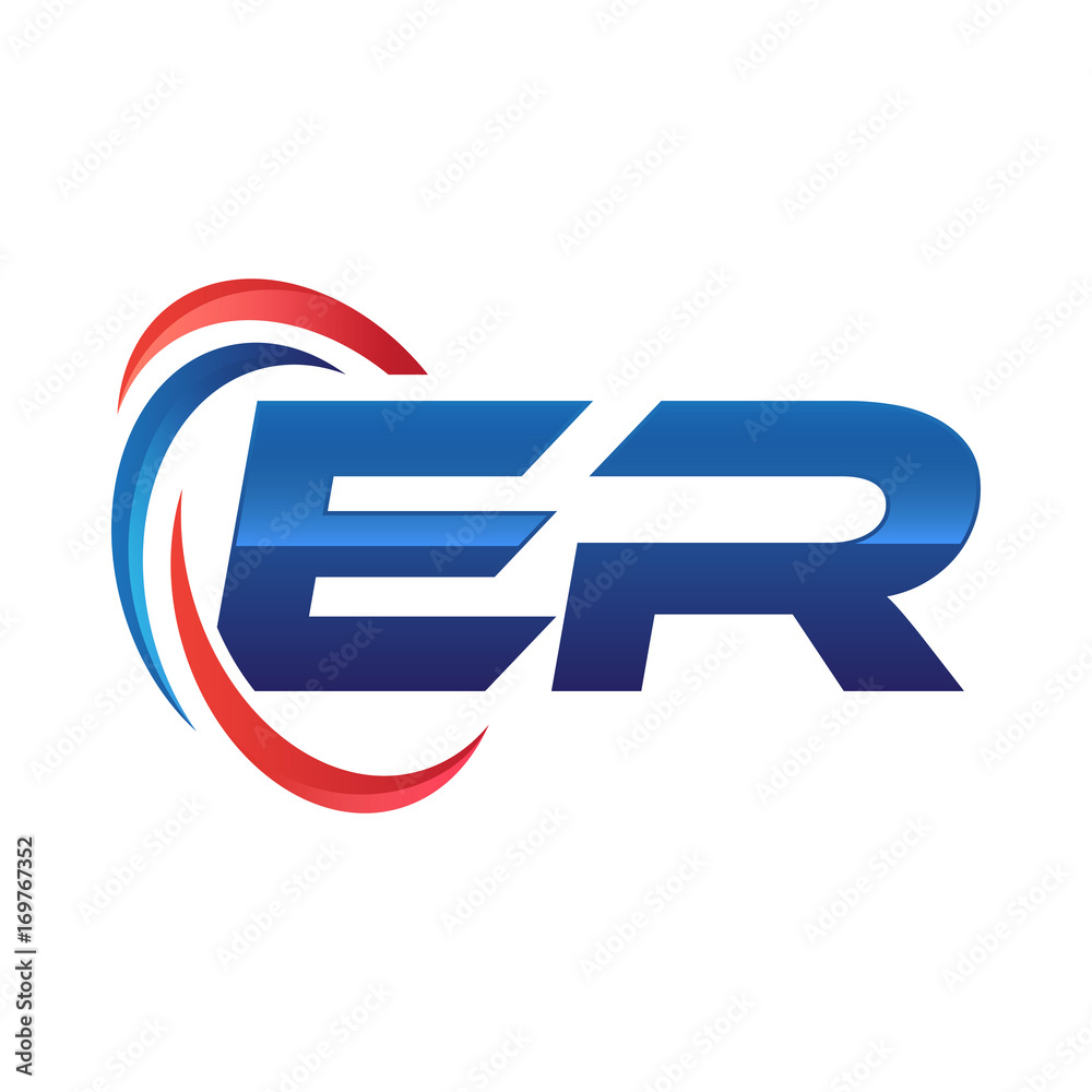 initial letter logo swoosh red blue