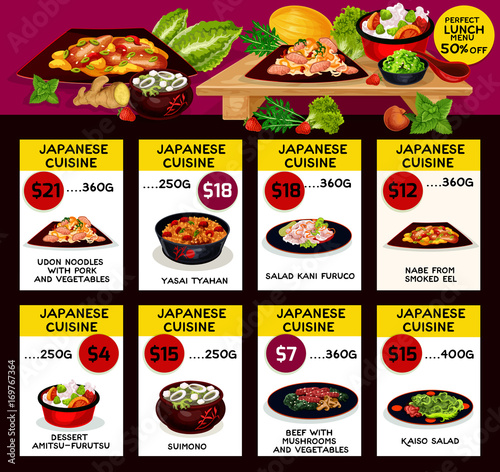 Vector menu for Japanese cuisine restaurant