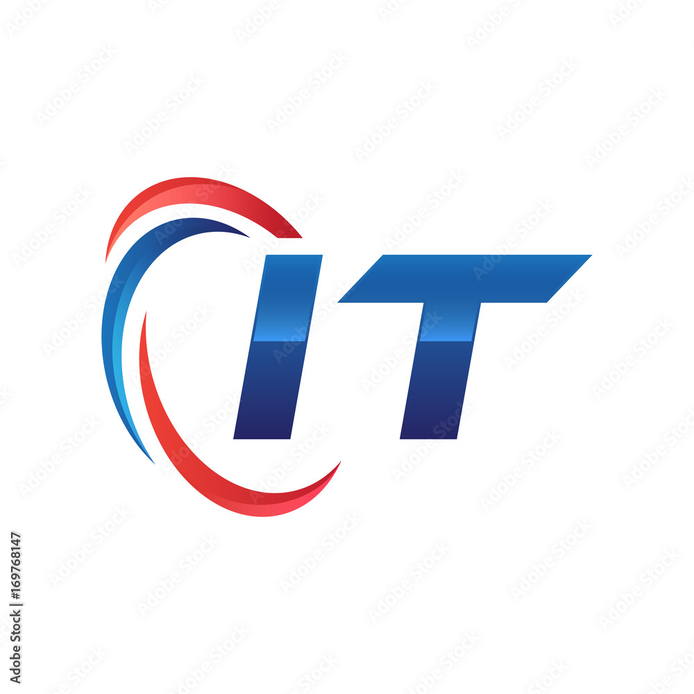 initial letter logo swoosh red blue
