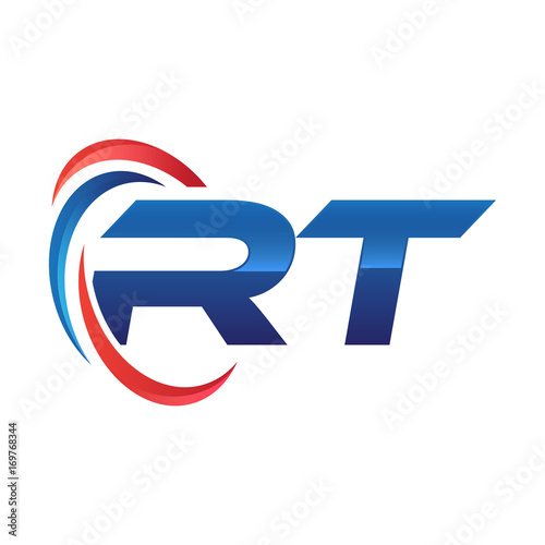 initial letter logo swoosh red blue