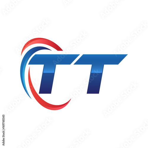 initial letter logo swoosh red blue