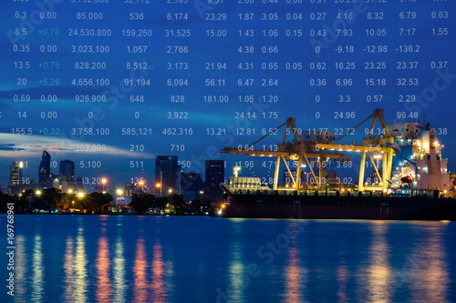 Wallpaper Mural Shipping port and import export container cargo ship loading by crane. Stock price index, Baltic Dry Index(BDI) background, Logistics industry and transportation business concept Torontodigital.ca