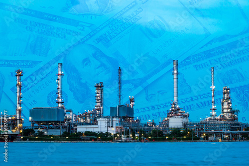 Wallpaper Mural Oil refinery plant with dollar cash background. Industrial business and economy concept Torontodigital.ca