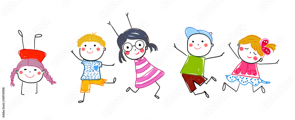 Group of jumping children - obrazy, fototapety, plakaty 