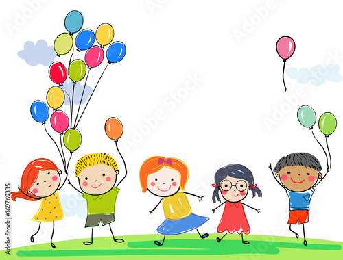 Group of children and balloon