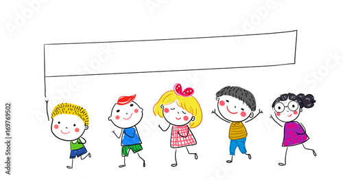 Group of children holding banner