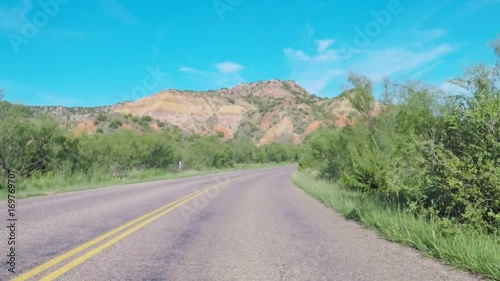 August, 2017. Driving through second largest canyon in North America. POV. point view of canyon landscape in the morning. Scenic view from car.