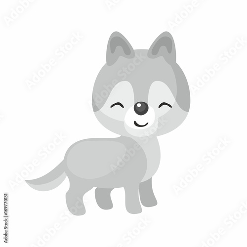 The image of cute little wolf in cartoon style. Vector children   s illustration. 