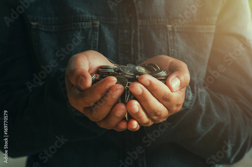 Billede på lærred handful holding coins for finance concept