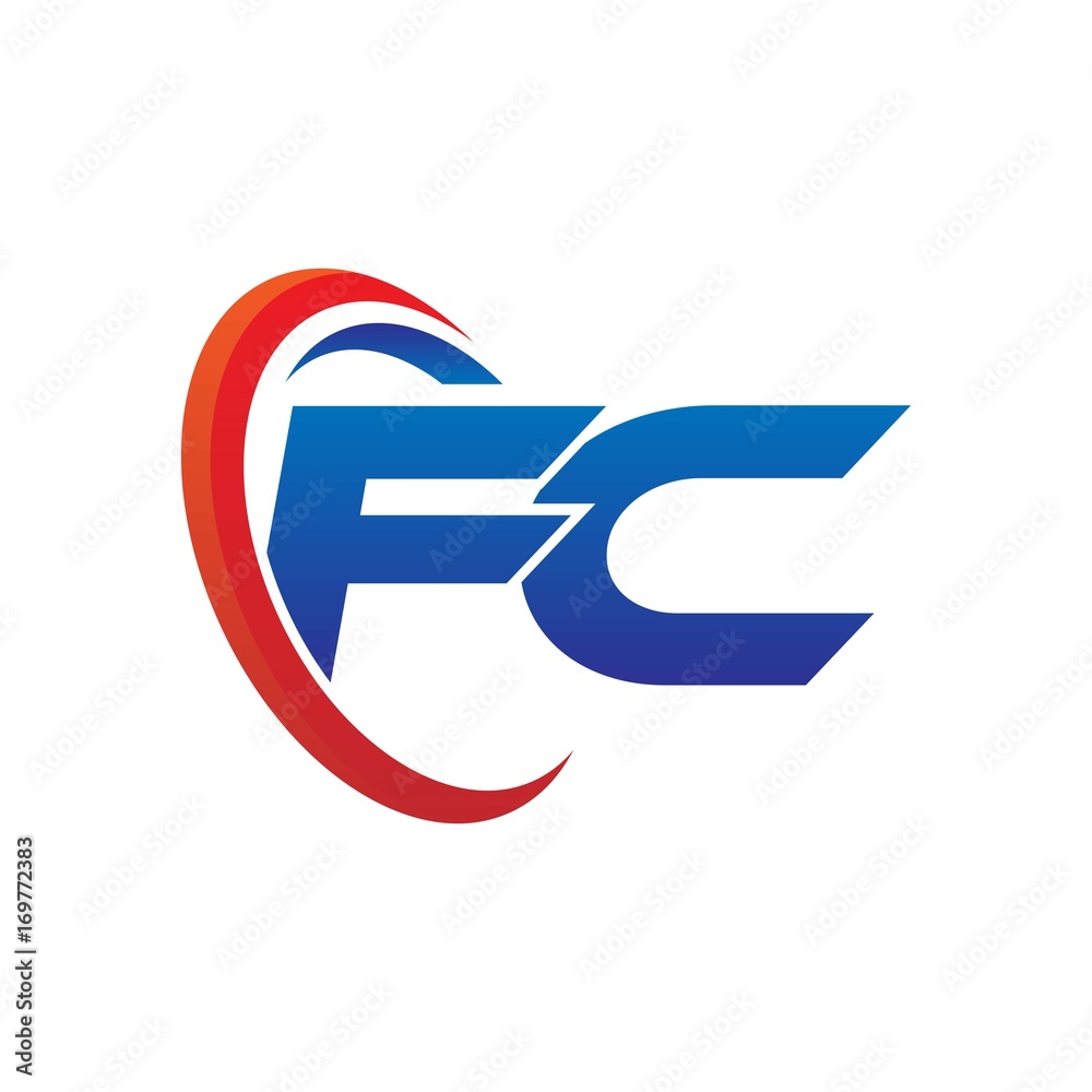 modern dynamic vector initial letters logo fc with circle swoosh red blue modern dynamic vector initial letters logo fc with circle swoosh red blue
