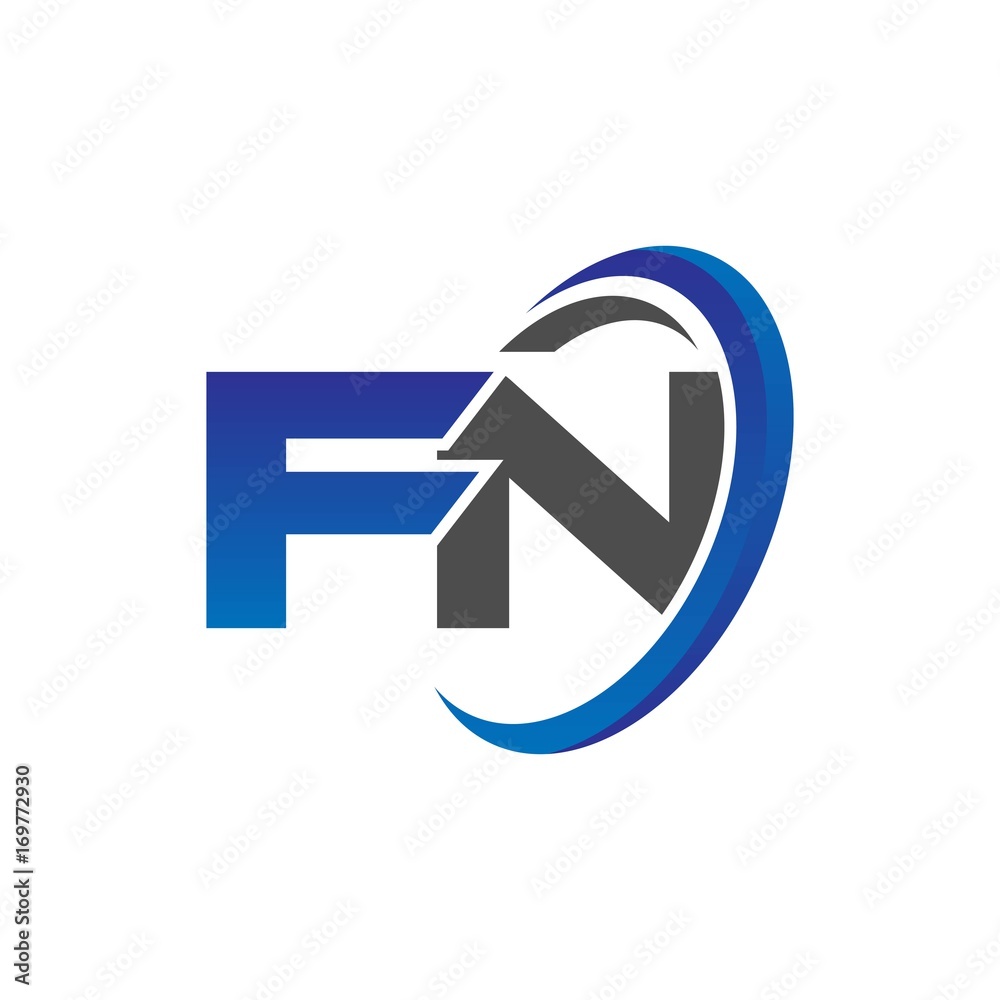 vector initial logo letters fn with circle swoosh blue gray vector initial logo letters fn with circle swoosh blue gray