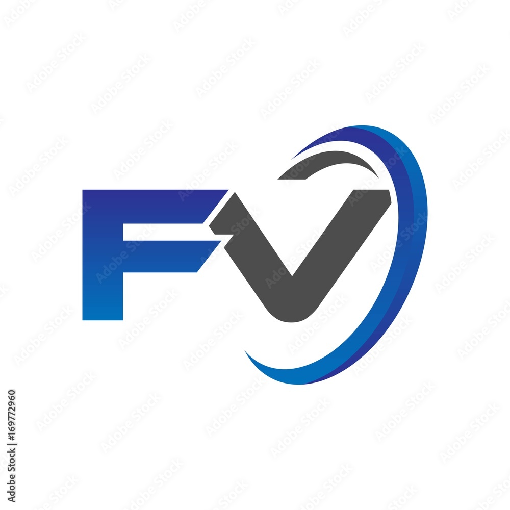 vector initial logo letters fv with circle swoosh blue gray vector initial logo letters fv with circle swoosh blue gray