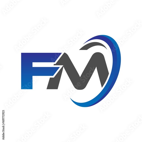 vector initial logo letters fm with circle swoosh blue gray