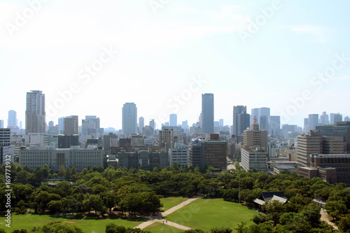 The frame of skyline of Osaka, taken from Osaka Castle