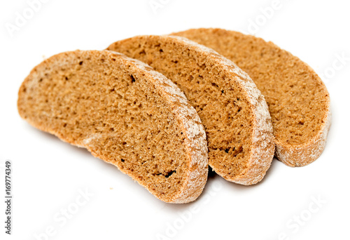 A piece of bread on a white background