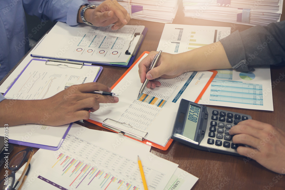 Business and finance concept of office working, Businessmen discussing analysis account balance chart, Vintage effect Business and finance concept of office working, Businessmen discussing analysis account balance chart, Vintage effect