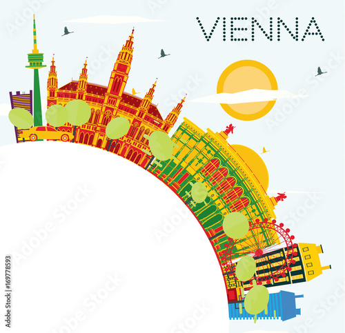 Vienna Skyline with Color Buildings, Blue Sky and Copy Space.